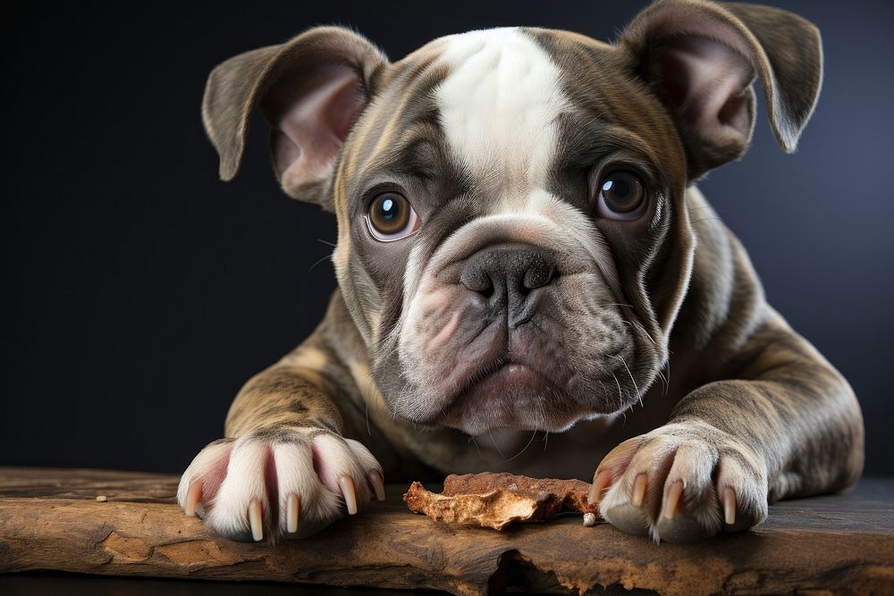 Bulldog eat bone pitbull animal canine.