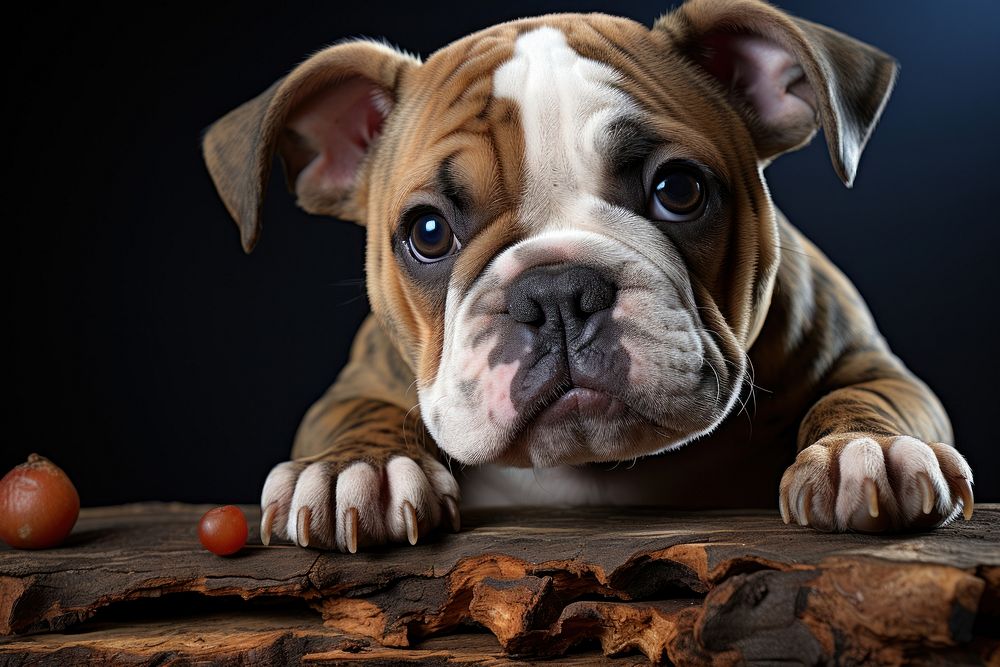 Bulldog eat bone animal canine mammal.