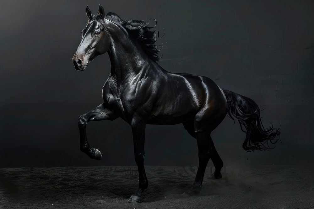 Dramatic Black Horse horse stallion animal.