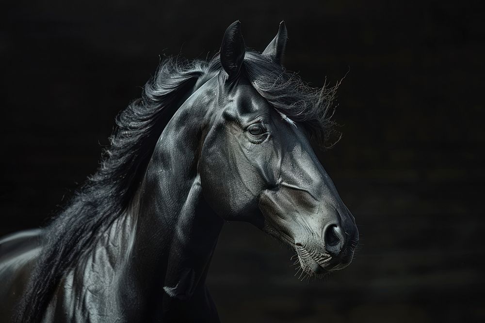 Dramatic Black Horse horse stallion animal.