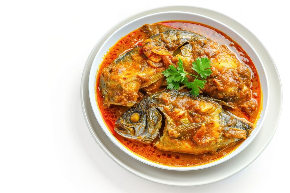 Fish curry food mutton meal.