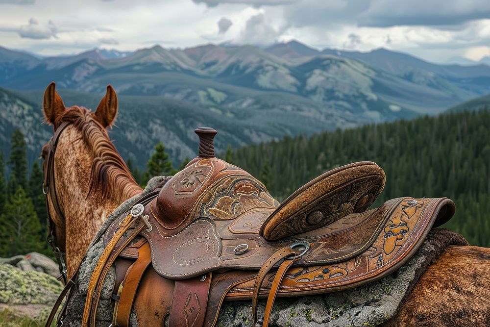 Horse Saddle in the Wyoming Mountainsides saddle horse animal.