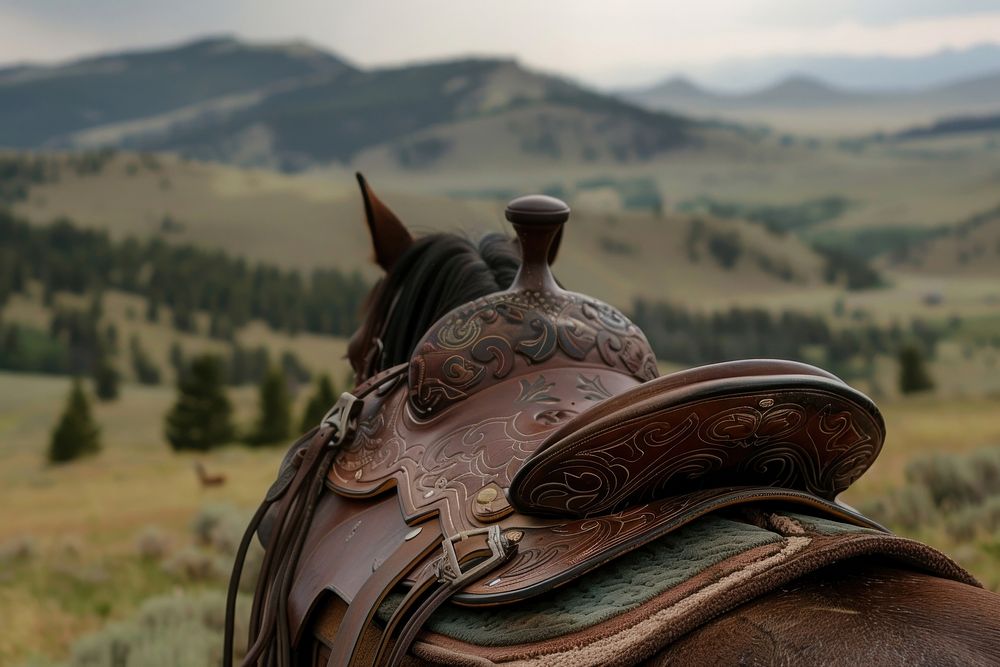 Horse Saddle in the Wyoming Mountainsides saddle horse animal.