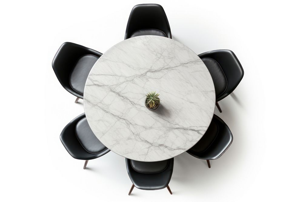Marble dining table with chairs furniture tabletop plant.
