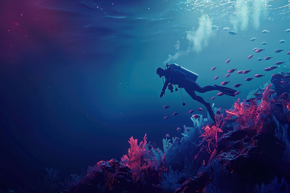 Underwater with scuba diver background recreation adventure outdoors.