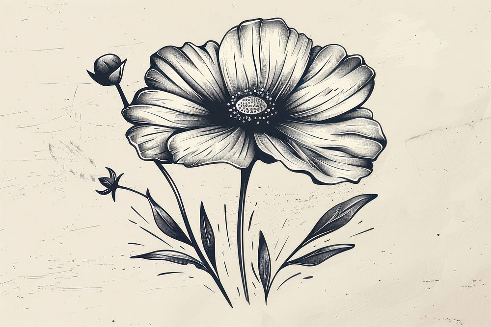 Cosmos flower illustrated asteraceae drawing.