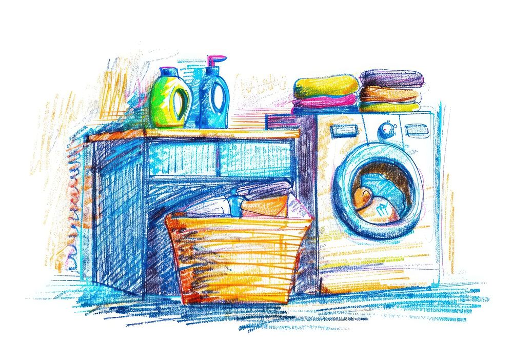 Laundry illustrated appliance drawing.