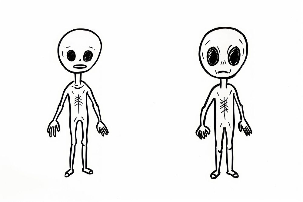 Ink drawing aliens illustrated stencil person.