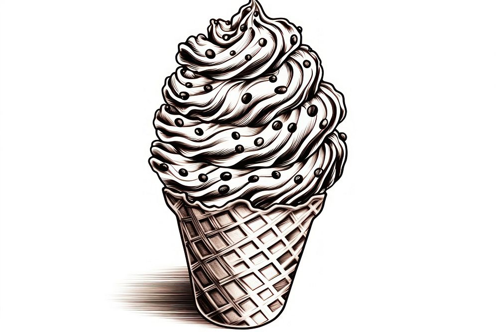 Ink drawing ice cream cone dessert person creme.