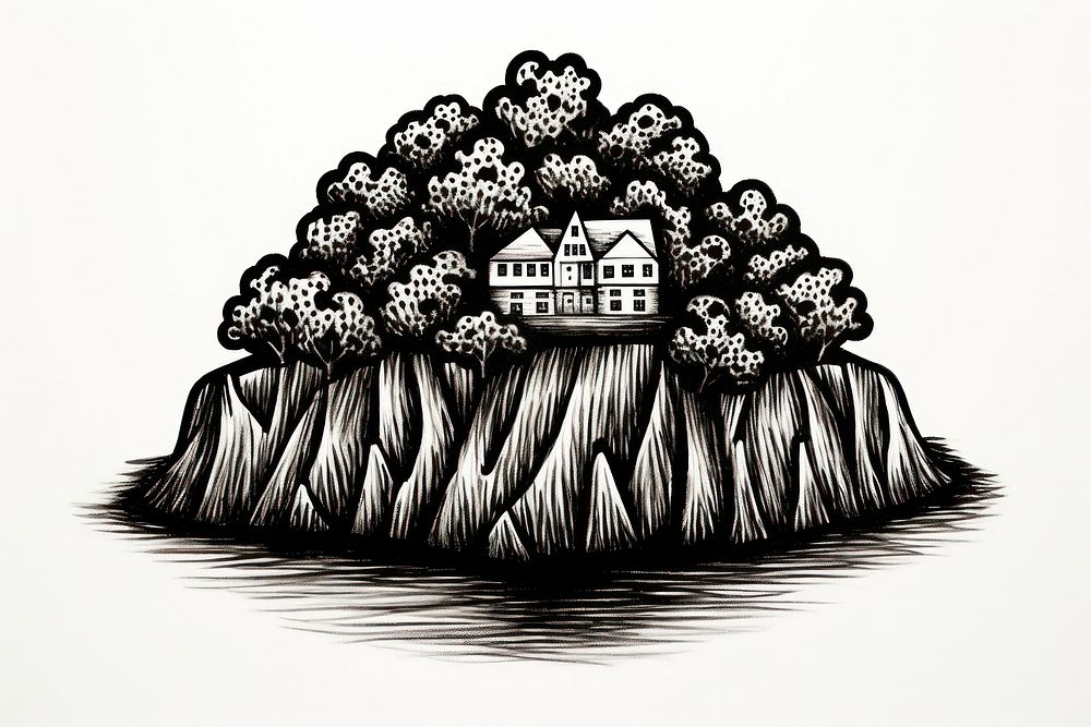 Ink drawing island illustrated outdoors doodle.