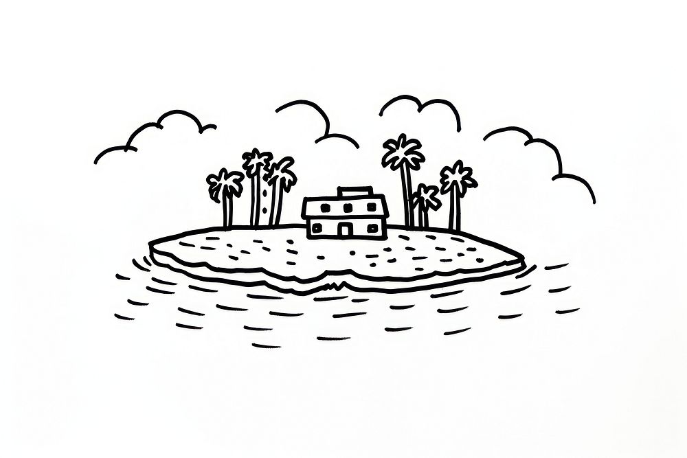 Ink drawing island illustrated outdoors sketch.