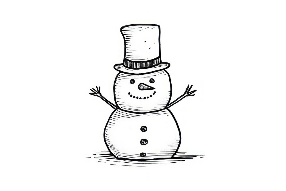 Ink drawing snowman illustrated outdoors nature.