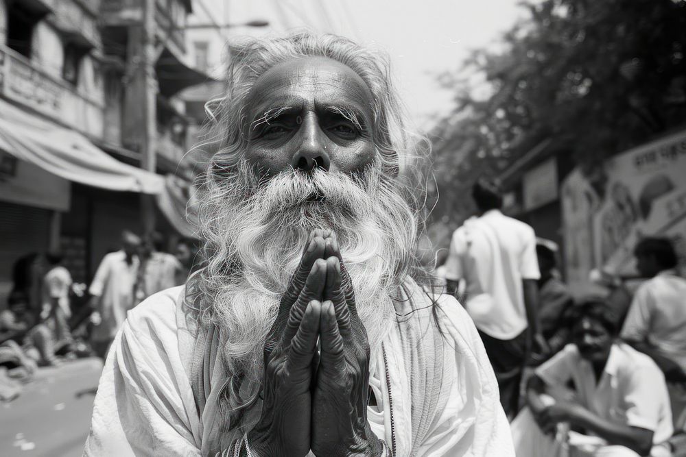 Hindu people person finger beard.