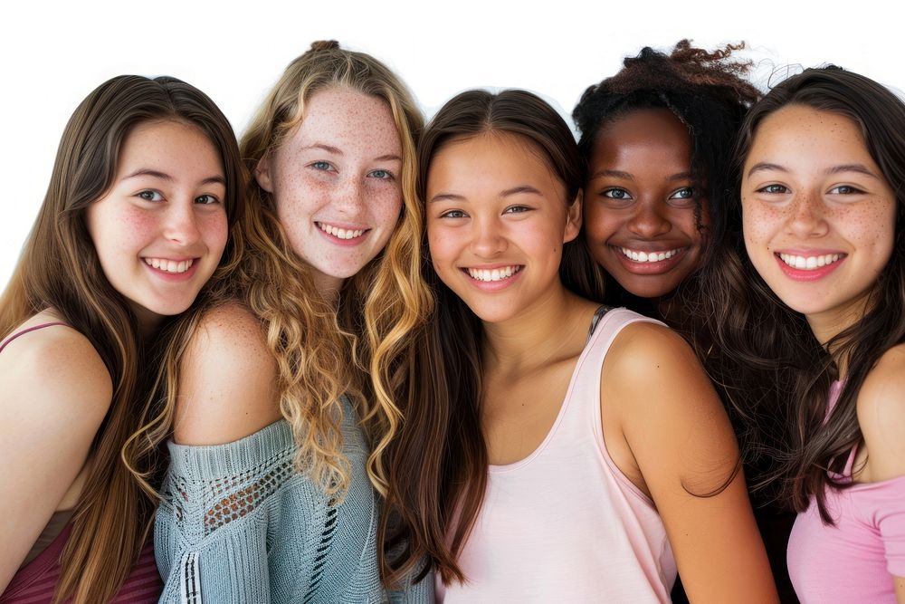 Diversity girls happy smile groupshot.