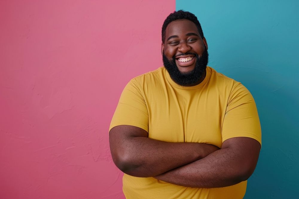 Plus size man smiling laughing dimples person.