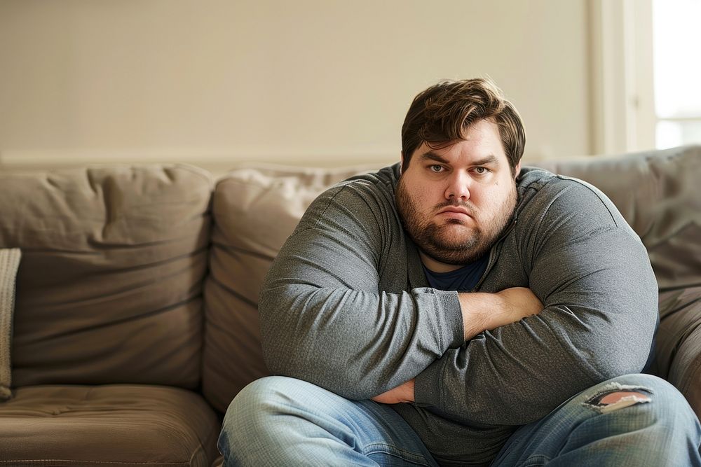 Stressed plus size man worried person human.
