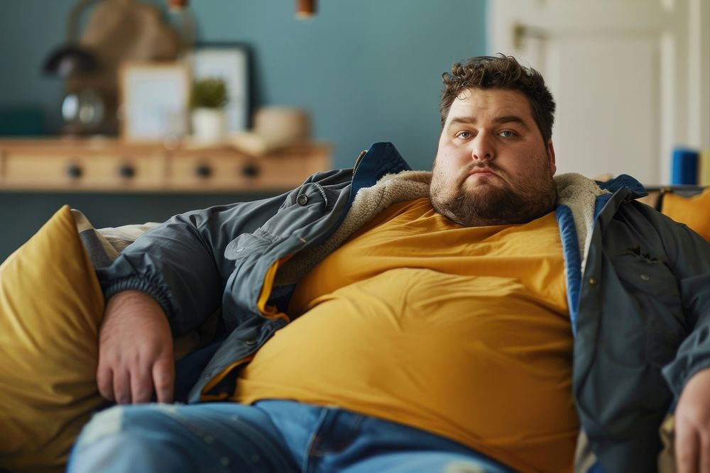 Stressed plus size man clothing worried apparel.