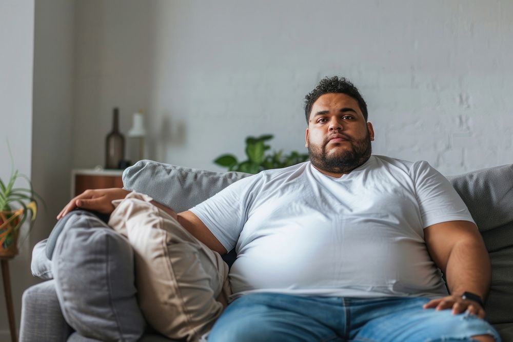 Stressed plus size man sitting person adult.