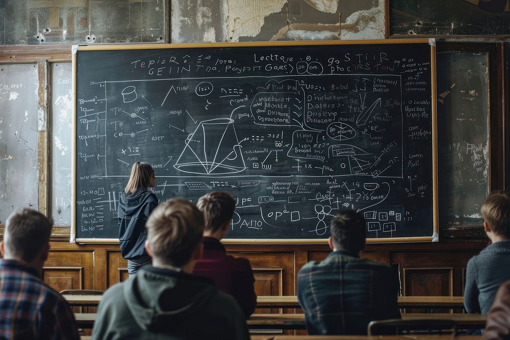 Drawing mathematics on black board blackboard person human.