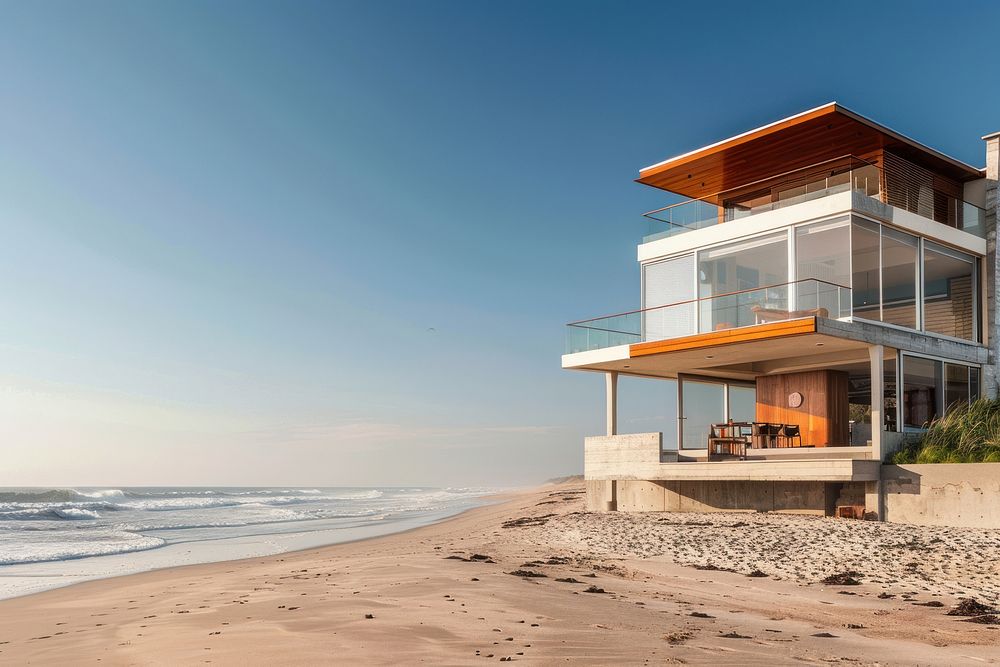 Modern house beach architecture waterfront.