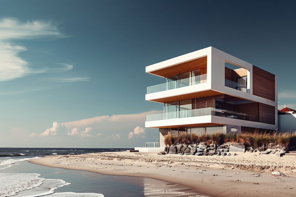 Modern house beach architecture waterfront.