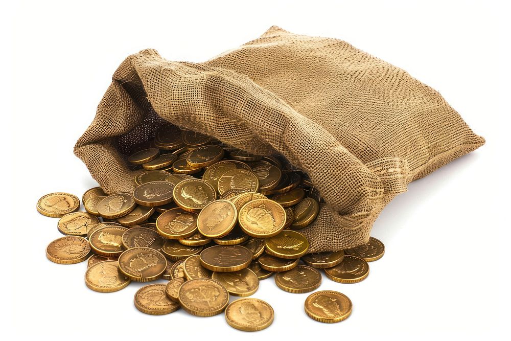 Bag of gold coins clothing knitwear apparel.