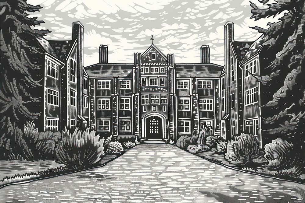 University architecture illustrated building.