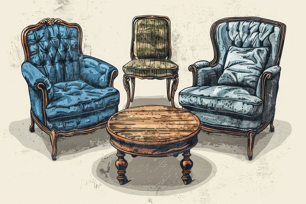 Vintage furniture armchair table.