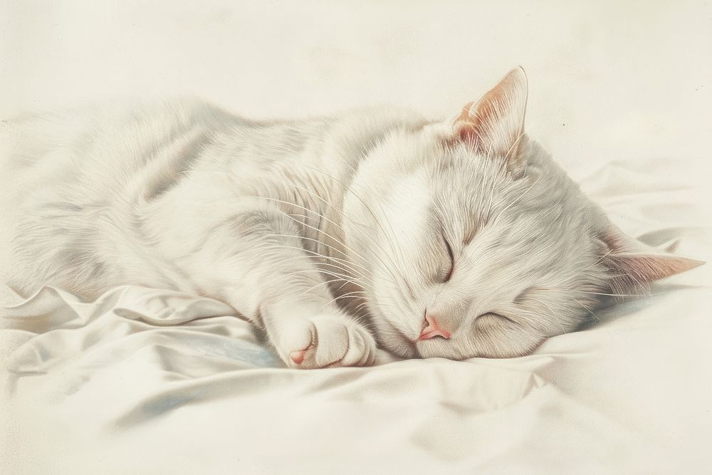 Cat illustrated sleeping drawing.