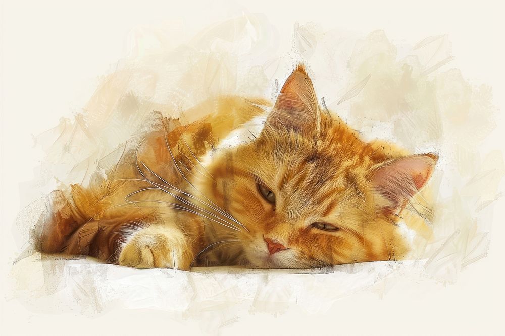 Cat painting sleeping animal.