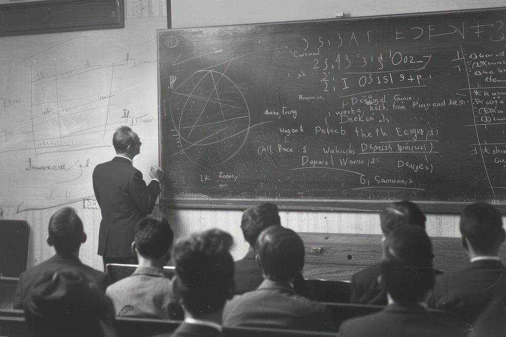 Drawing mathematics on black board classroom architecture accessories.