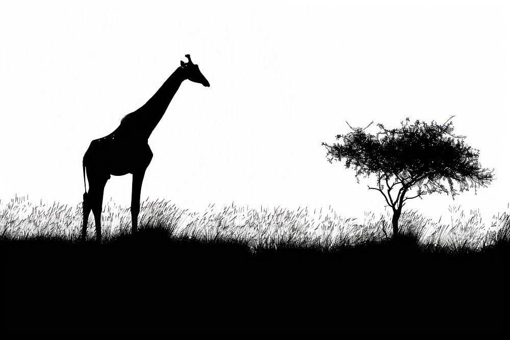 Giraffe silhouette giraffe grassland.
