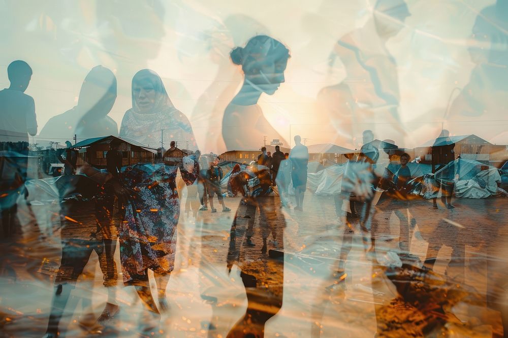 Double Exposure Effect Photography Refugee rights concept people outdoors person.