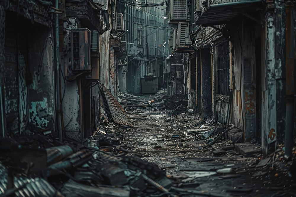 The atmosphere of a luxurious city with decaying areas street animal urban.
