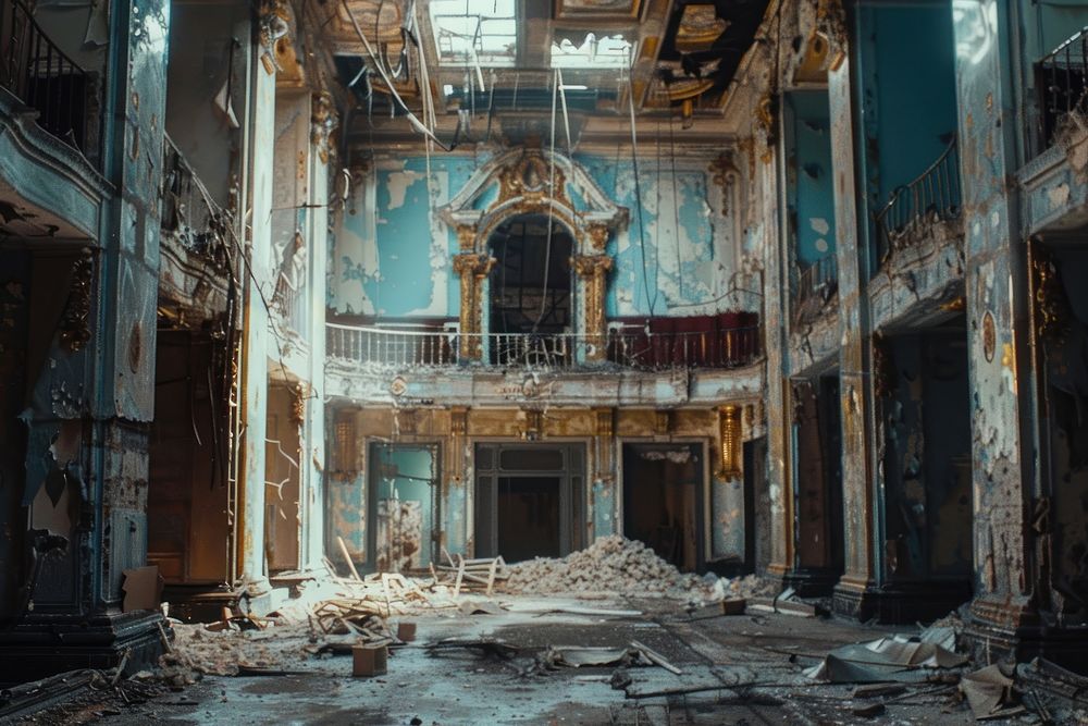 The atmosphere of a luxurious city with decaying areas painting art home damage.