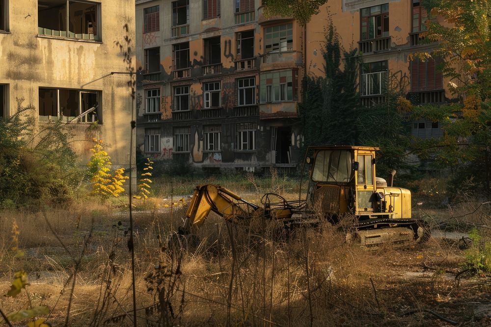The area in decline bulldozer machine urban.