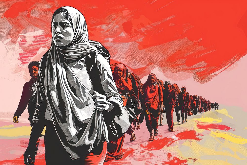 Refugee rights concept illustrated painting clothing.