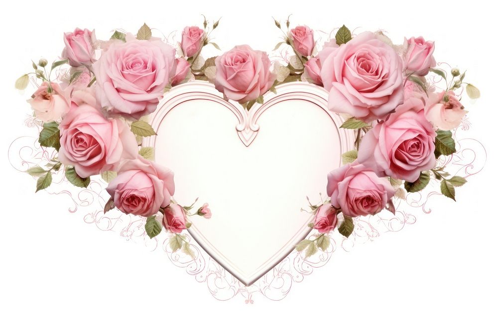 Vintage frame pink roses art graphics blossom.
