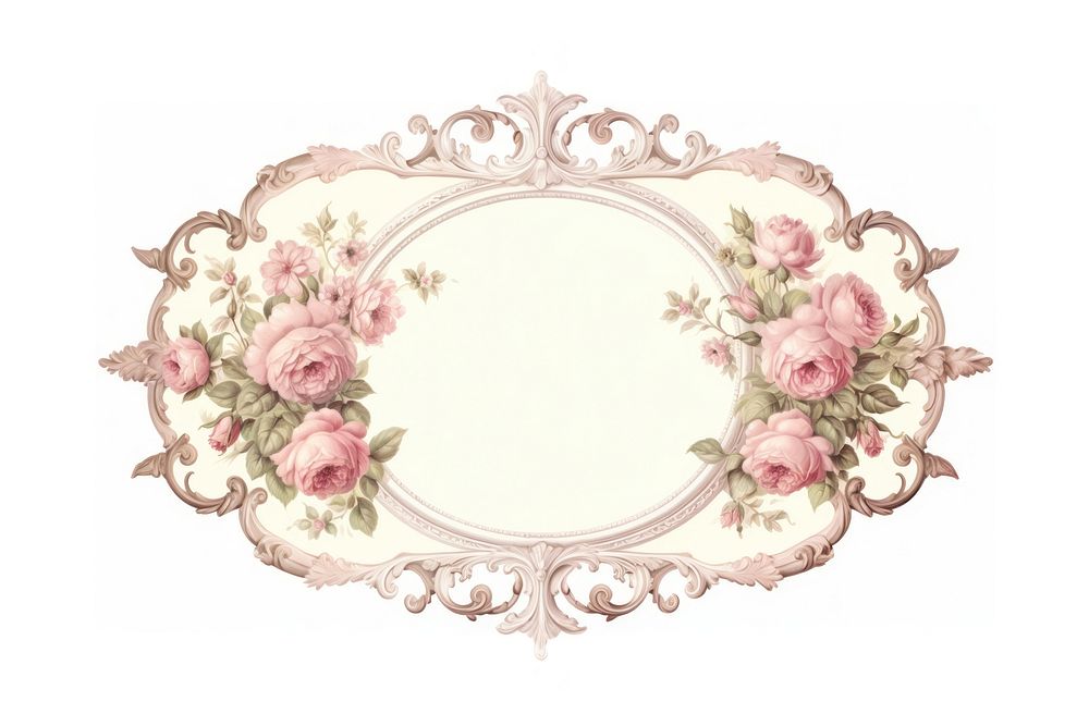 Vintage frame pink roses oval porcelain furniture.