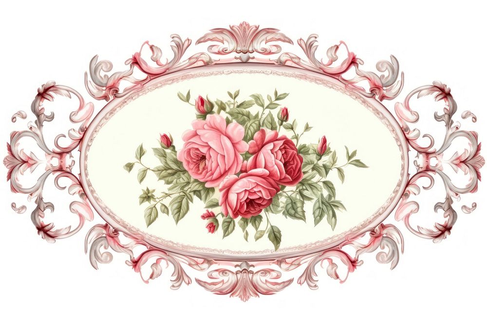 Vintage frame red roses oval accessories embroidery.