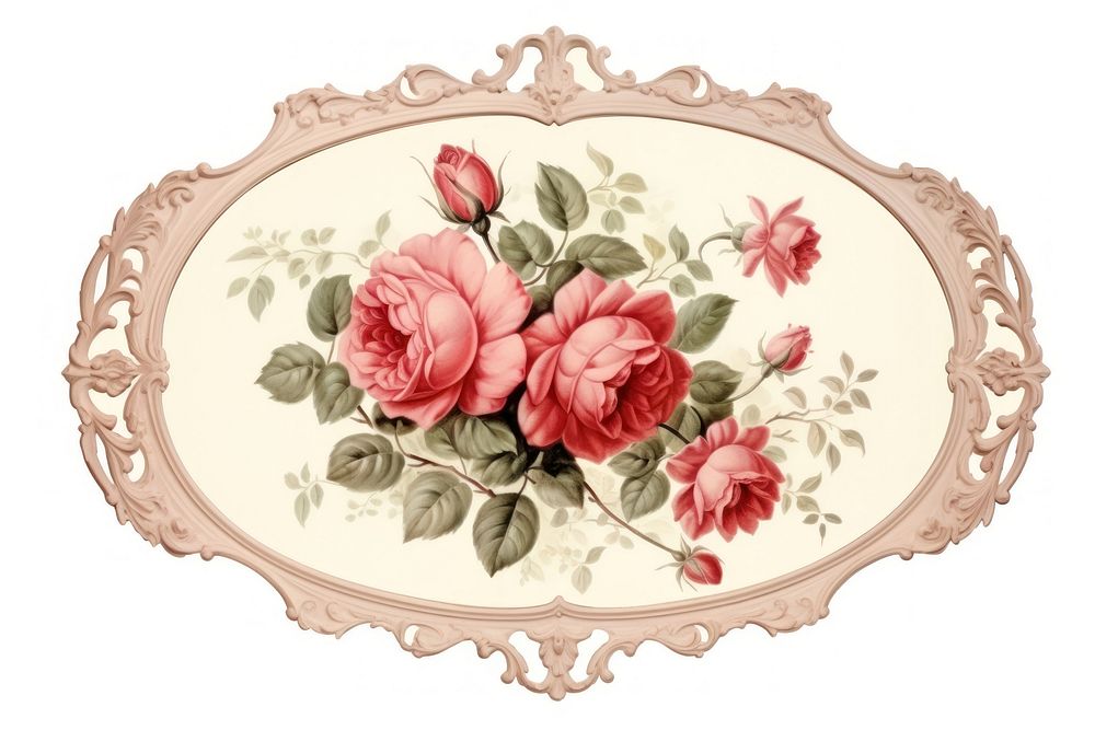 Vintage frame red roses porcelain graphics pattern.