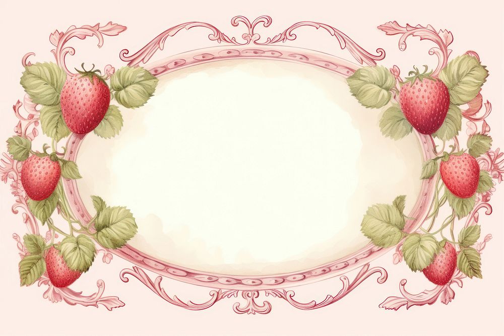 Vintage frame strawberry oval produce dessert.