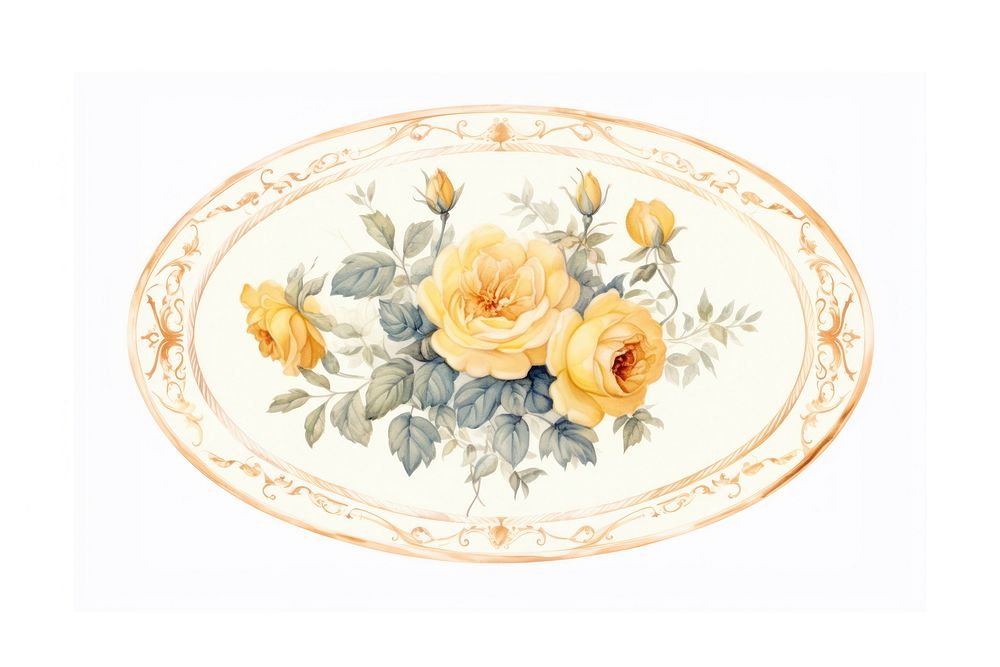 Vintage frame yellow roses oval porcelain graphics.