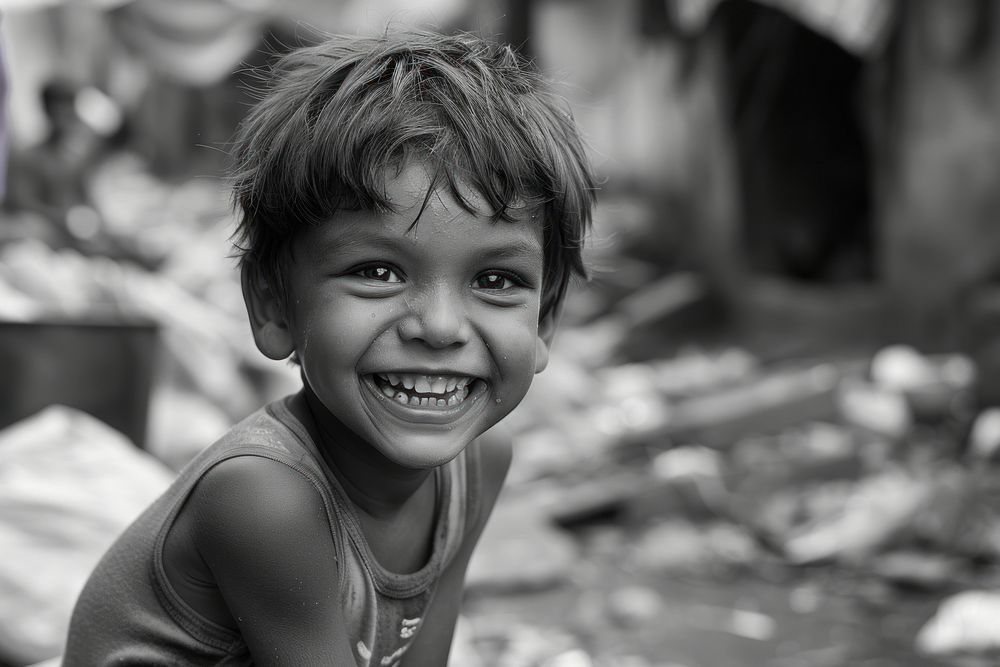 Poor child smiling happily in an atmosphere of poverty photography portrait person.