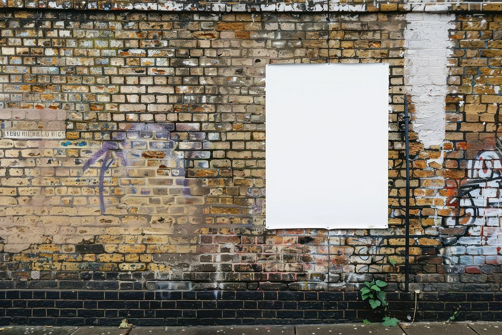 Blank white paper on brick wall architecture building white board.