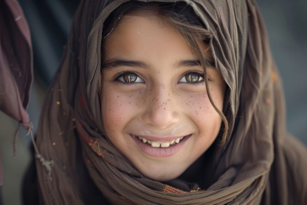 Smile Refugee girl concept photography head dimples.