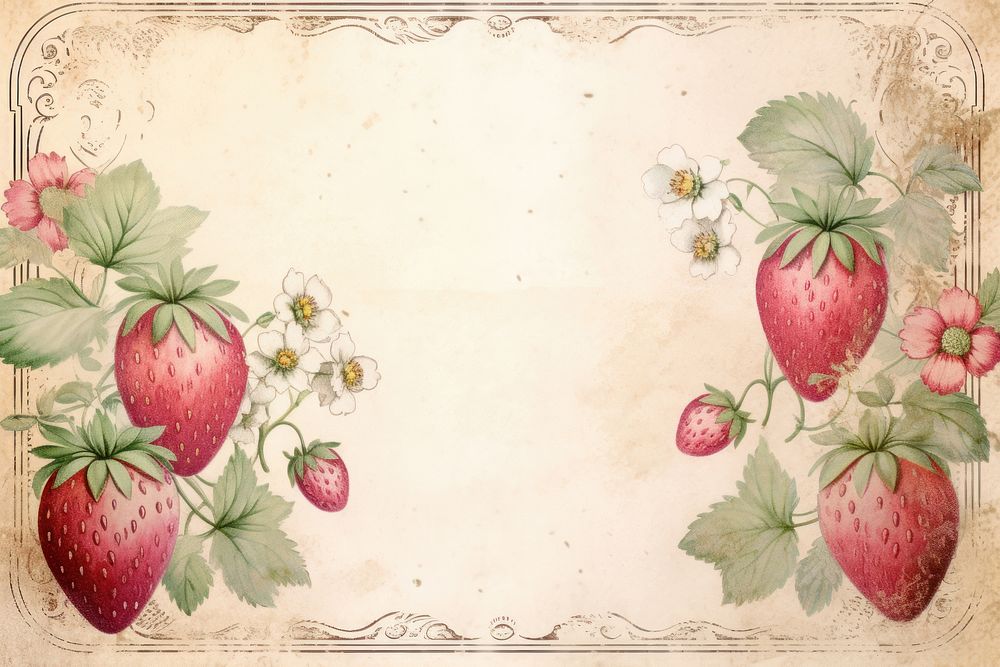 Vintage frame strawberry painting envelope produce.