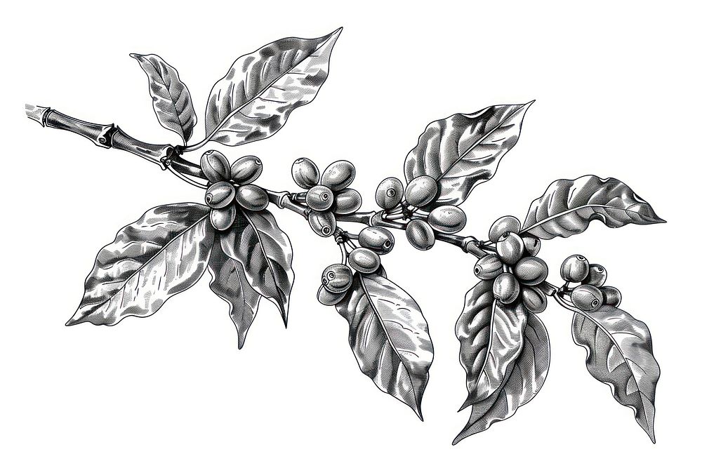 Hand drawn coffee tree branches and beans drawing illustrated appliance.