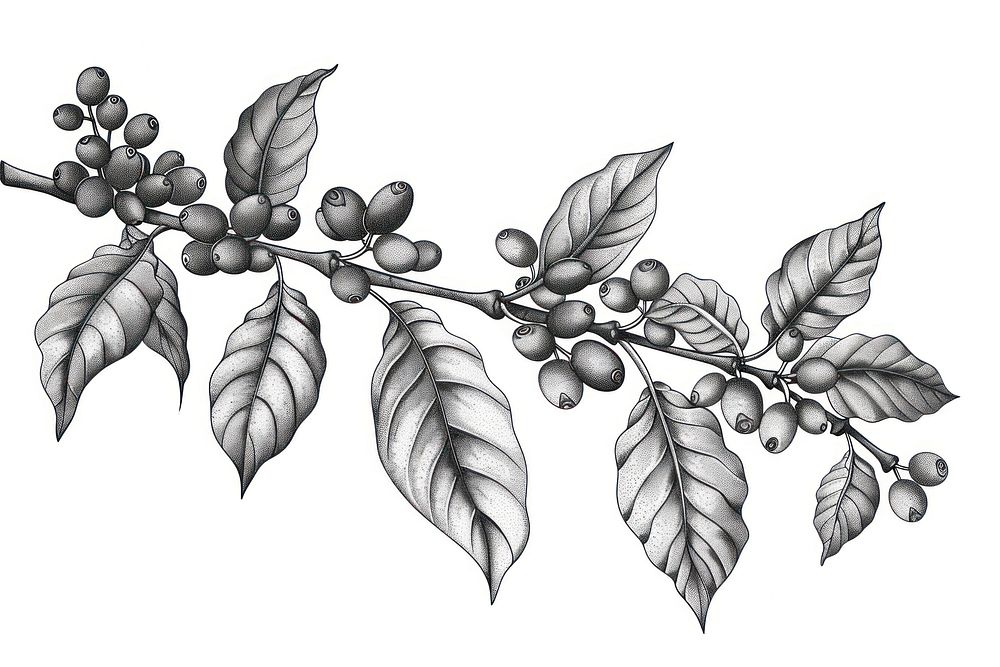 Hand drawn coffee tree branches and beans drawing illustrated chandelier.