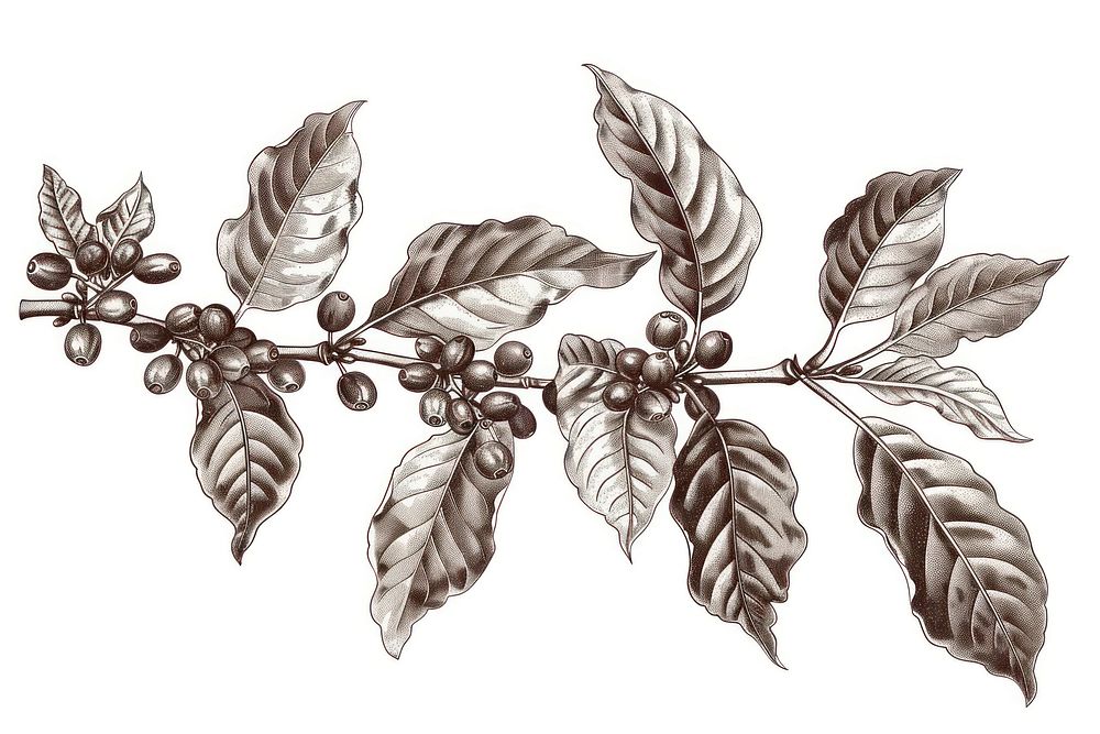 Hand drawn coffee tree branches and beans illustrated chandelier drawing.